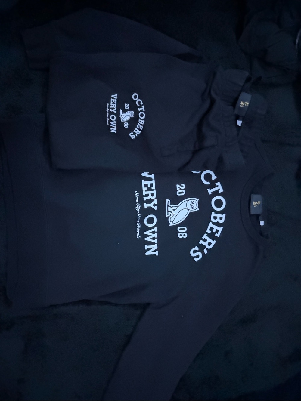 Exclusive OVO (OCTOBERS VERY OWN) Black and white sweatshirt and sweatpants